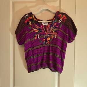 Colorful Embroidered Women's Arloom Huipil Top